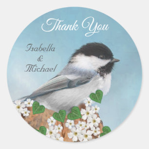 Sticker Rond Joli petit oiseau & fleurs Merci Classique Rond