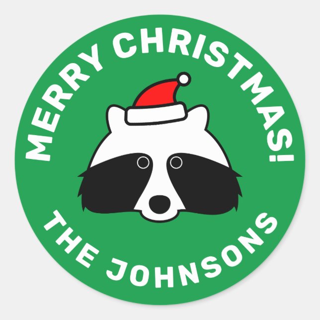 Sticker Rond Joli petit raton laveur enveloppe de Noël (Devant)