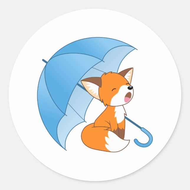 Sticker Rond Joli Petit Renard dormant sous parapluie (Devant)