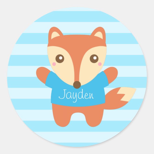 Sticker Rond Joli petit renard en bleu, pour les enfants (Devant)