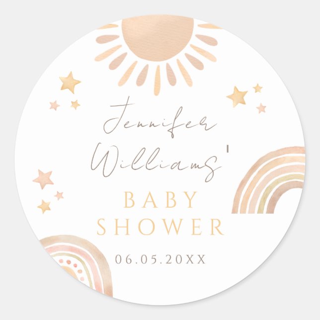 Sticker Rond Joli petit soleil baby shower Sun Rainbow (Devant)