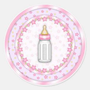 Sticker Rond Joli Phoques De Bouteille Rose Bébé