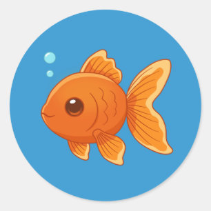 Sticker Rond Joli poisson rouge de dessin animé sur fond bleu