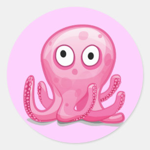 Sticker Rond joli poulpe rose idiot