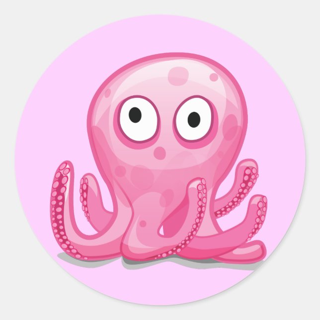 Sticker Rond joli poulpe rose idiot (Devant)