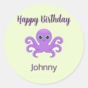 Sticker Rond Joli poulpe violet vert