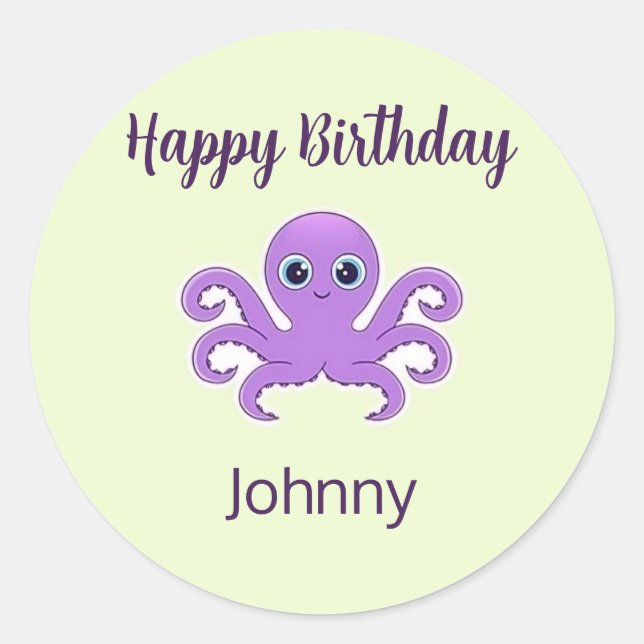 Sticker Rond Joli poulpe violet vert (Devant)