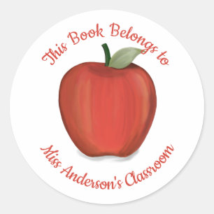 Sticker Rond Joli professeur pomme rouge aquarelle simple