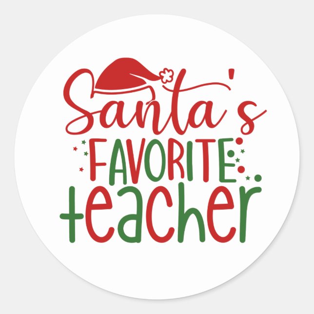 Sticker Rond Joli professeur préféré du Père Noël rouge vert bl (Devant)