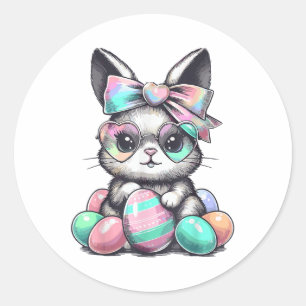 Sticker Rond Joli Rabbit Face Tie Dye Gles Oeufs Bunny Pâques D