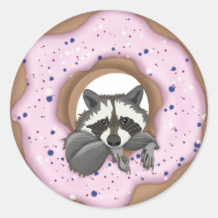 Sticker Rond Joli raton laveur et beigne de Yummy