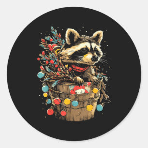 Sticker Rond Joli Raton Laveur Scène Festive d'Hiver Animal de