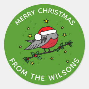 Sticker Rond Joli Red Robin Bird Joyeux Noël