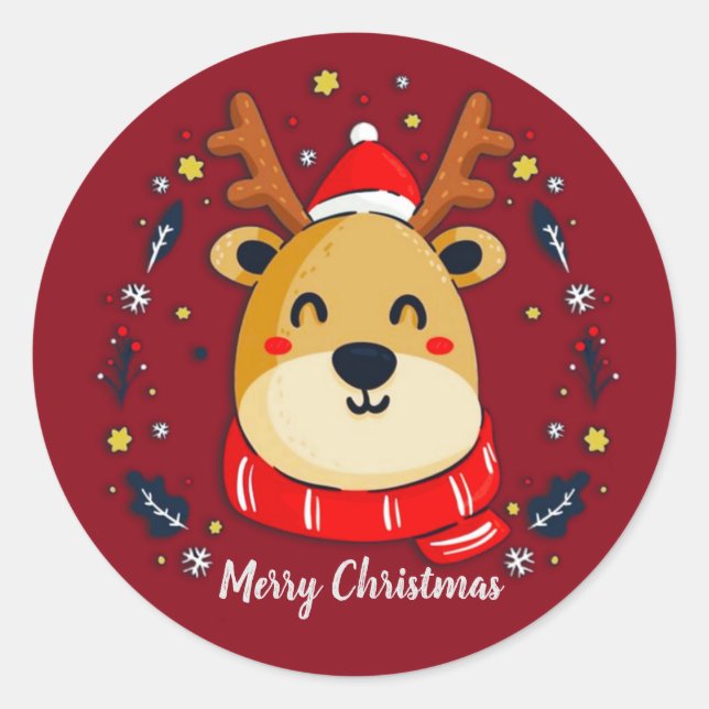Sticker Rond Joli renne de Noël (Devant)