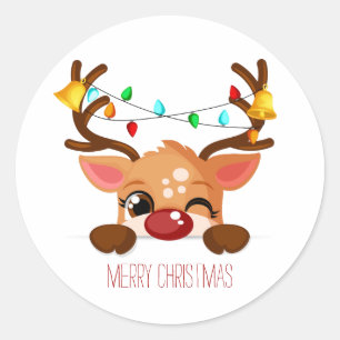 Sticker Rond Joli renne en eau Joyeux feux de Noël
