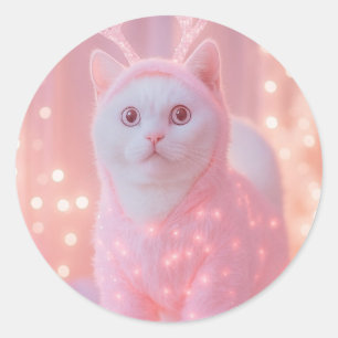Sticker Rond Joli Renne Lumineux Kitty Fantaisie d'Hiver       