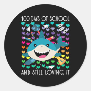 Sticker Rond Joli Requin 100 Jours D'École Et Toujours Aimant