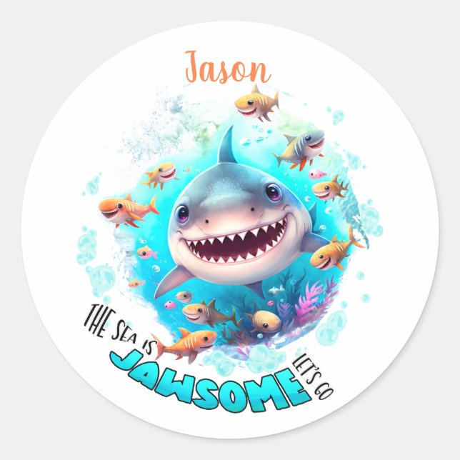 Sticker Rond Joli requin Nom été garçon (Devant)