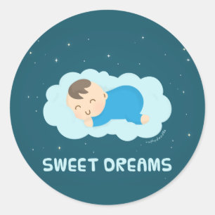 Sticker Rond Joli Rêves Doux Dormir bébé garçon