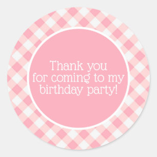 Sticker Rond Joli rose et blanc à carreaux Gingham Anniversaire