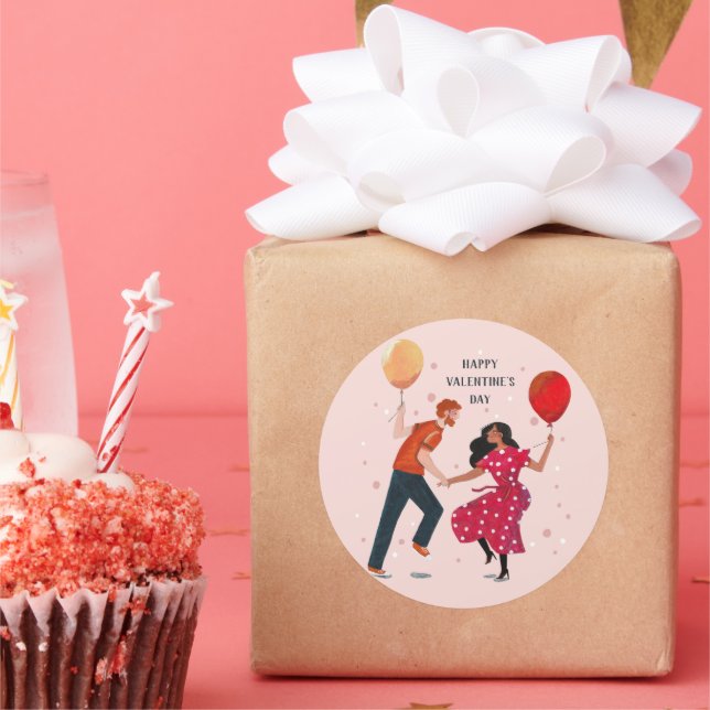 Sticker Rond Joli rose et rouge danseurs gens carte valentine (Fête)