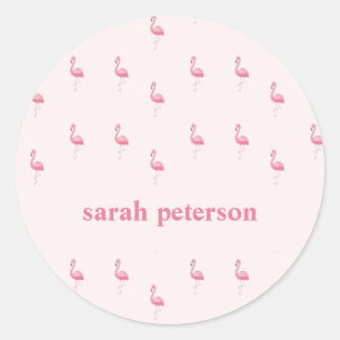 Sticker Rond Joli rose flamingo nom personnalisé rose