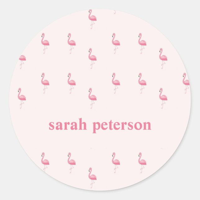 Sticker Rond Joli rose flamingo nom personnalisé rose (Devant)