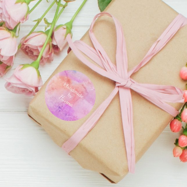 Sticker Rond Joli rose rose Peach Blush Aquarelle artisanale pa (Créateur téléchargé)