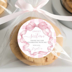 Sticker Rond Joli ruban rose Bows Sweet sixteen 16 Anniversaire