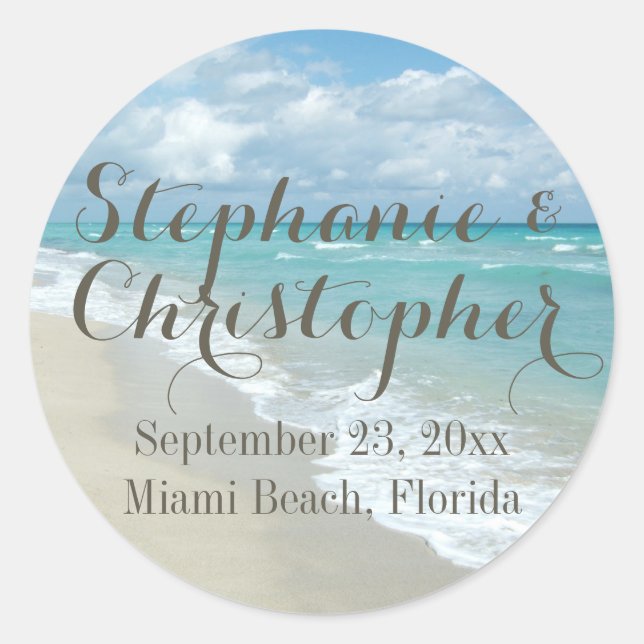 Sticker Rond Joli sable blanc Plage de mariage Favoriser (Devant)