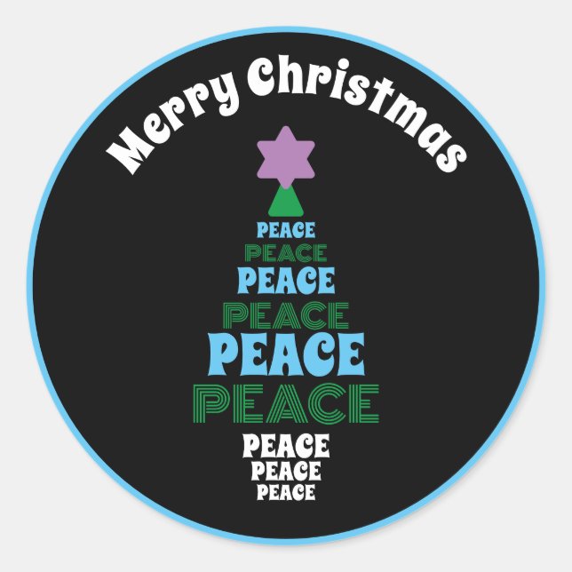 Sticker Rond Joli sapin de Noël bleu et vert (Devant)
