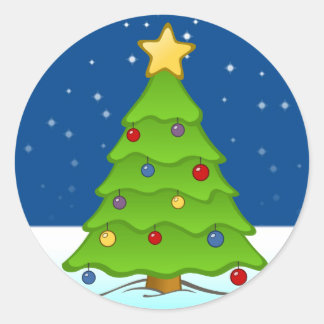 Sticker Rond Joli sapin de Noël en neige