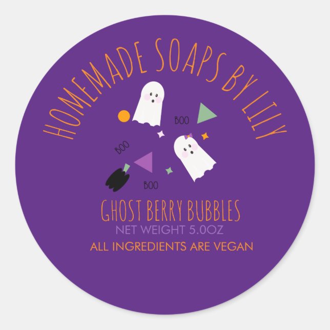 Sticker Rond Joli savon Halloween fantôme fait maison pour entr (Devant)