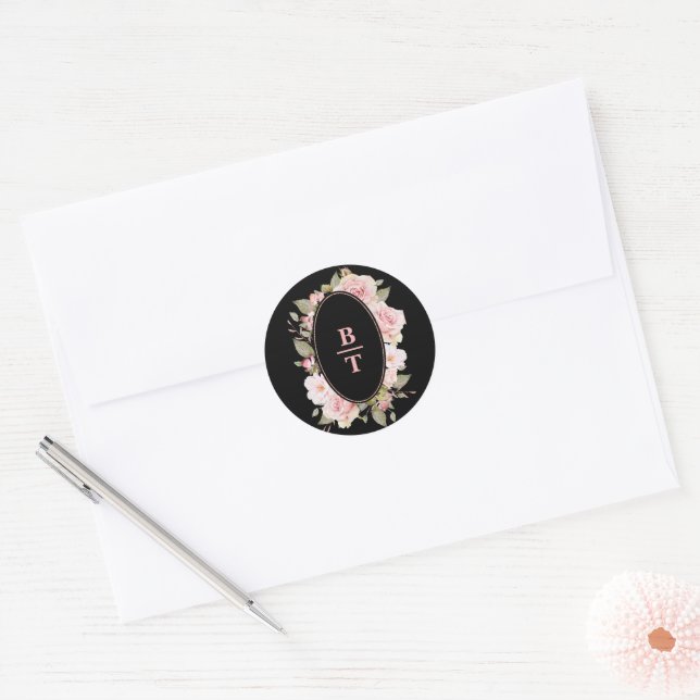 Sticker Rond Joli sceau d'enveloppe Rose de monogramme Floral (Enveloppe)
