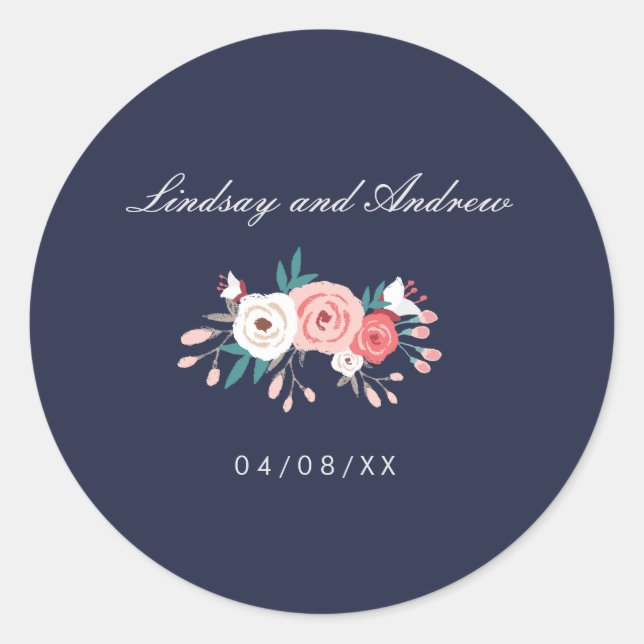 Sticker Rond Joli sceau Mariage de bouquet floral (Devant)