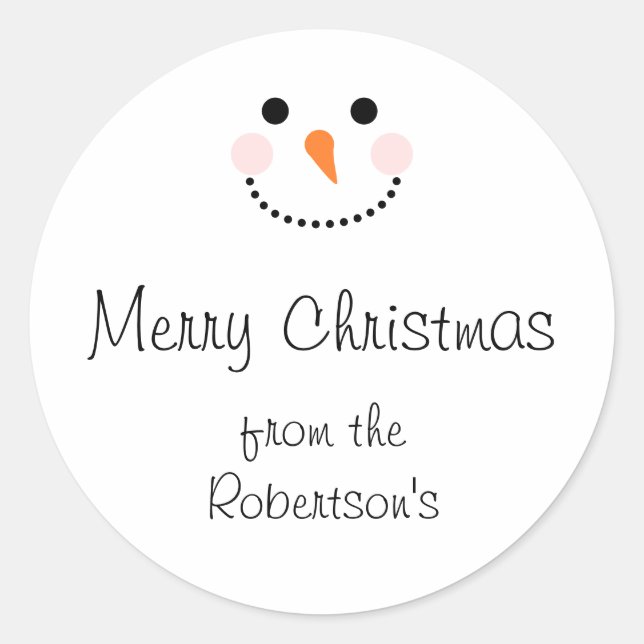 Sticker Rond Joli Sceau Snowman blanc Merry Enveloppe Noël (Devant)