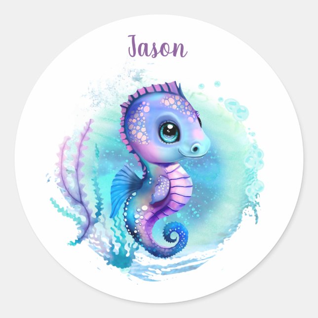 Sticker Rond Joli Seahorse Nom été Garçon (Devant)