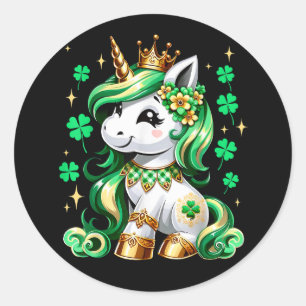 Sticker Rond Joli Shamrock de Licorne St Patrick 