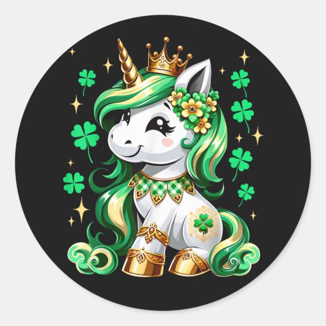 Sticker Rond Joli Shamrock de Licorne St Patrick  (Devant)