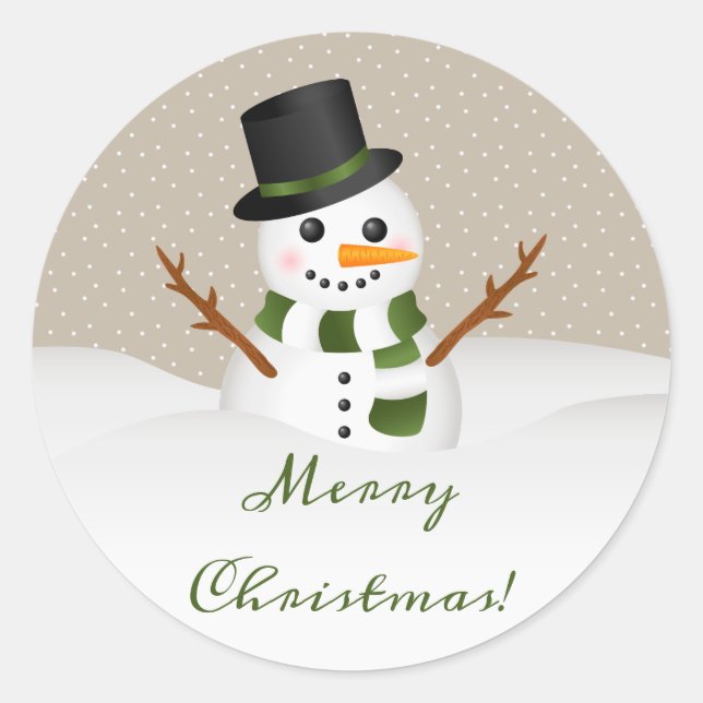 Sticker Rond Joli Snowman Souriant Avec Joyeux Texte De Noël (Devant)