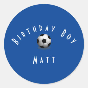 Sticker Rond Joli Soccer Anniversaire Garçon Bleu et Blanc