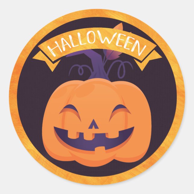 Sticker Rond Joli sourire Jack O'Lantern Halloween (Devant)