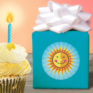 Sticker Rond Joli sourire Soleil Jaune Orange Bleu