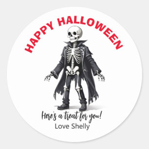 Sticker Rond Joli squelette Halloween citrouilles amicaux