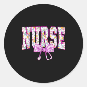 Sticker Rond Joli stéthoscope à arc floral Nk Nurse Coquette