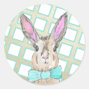 Sticker Rond Joli style Vintage lapin de Pâques Aquarelle lapin