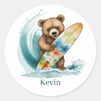 Sticker Rond Joli surf ours ajouter le nom
