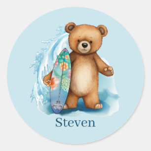 Sticker Rond Joli surf ours ajouter le nom