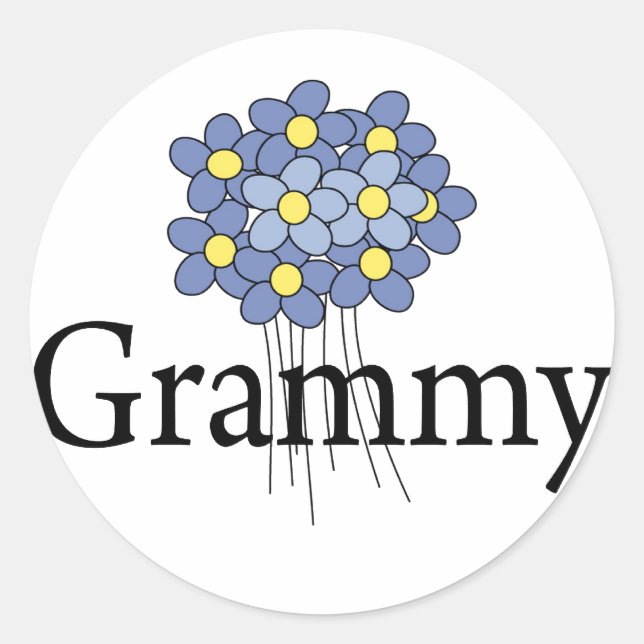 Sticker Rond Joli T-shirt bleu Flower Grammy (Devant)