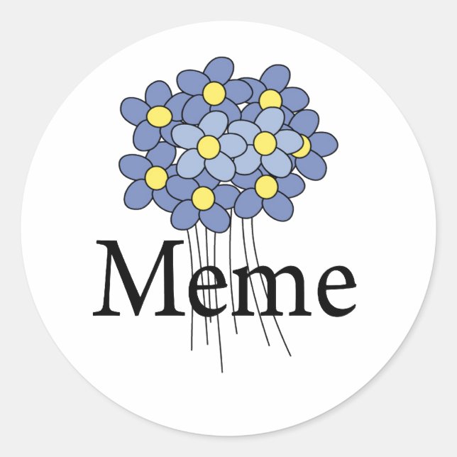 Sticker Rond Joli T-shirt de Mème de Fleur Bleue (Devant)